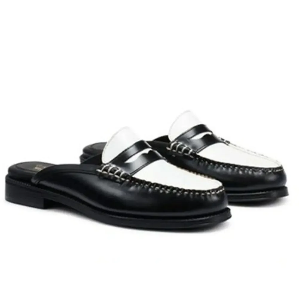 G.H. Bass Weejuns Two Tone Penny Loafer Mule Slides Black White Size 6